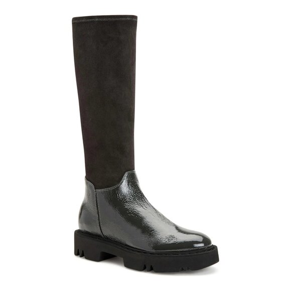 $700 Aquatalia Hillaria Water Resist Tall Boot Suede Patent PLATFORM 7.5 (MG9) - Picture 1 of 8